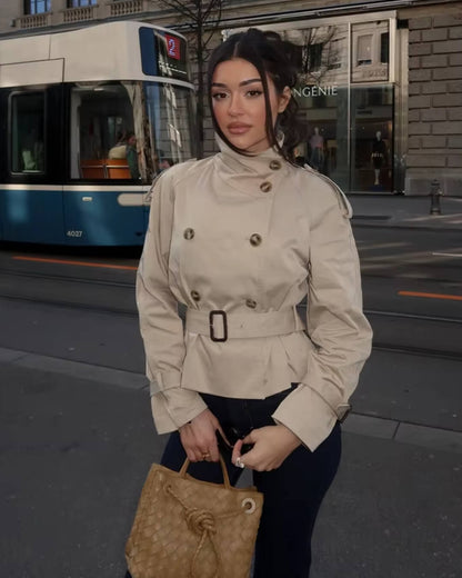 Klassischer Damen Trenchcoat Kurz Schnitt