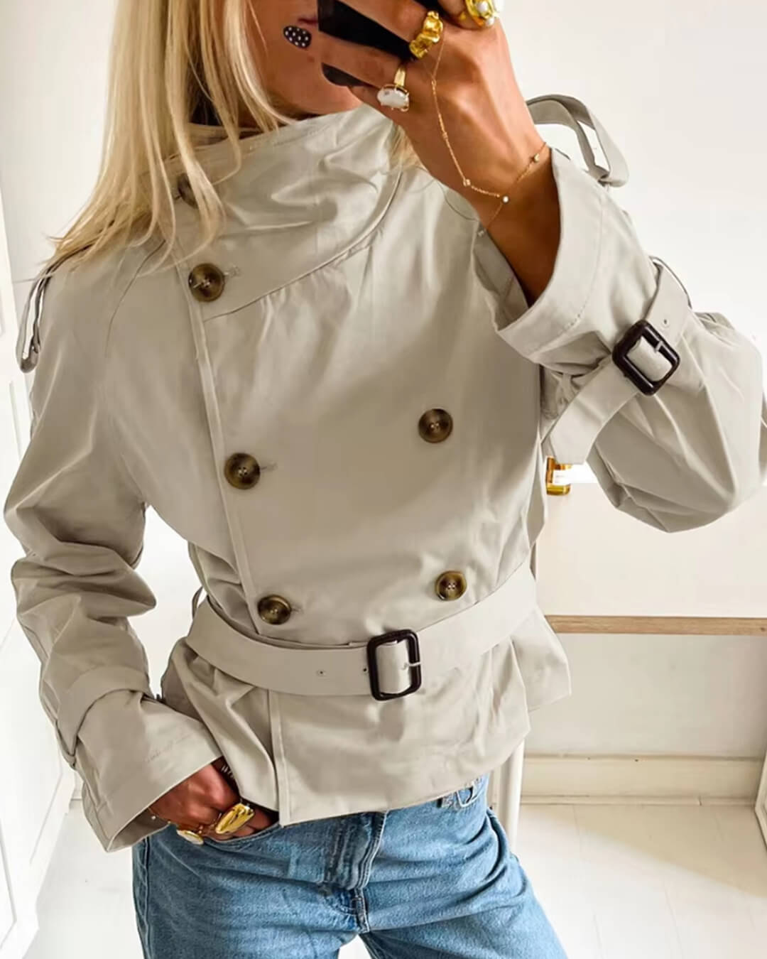 Klassischer Damen Trenchcoat Kurz Schnitt - BerlinGlamour