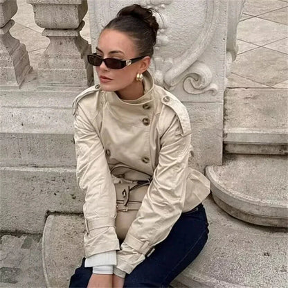 Klassischer Damen Trenchcoat Kurz Schnitt