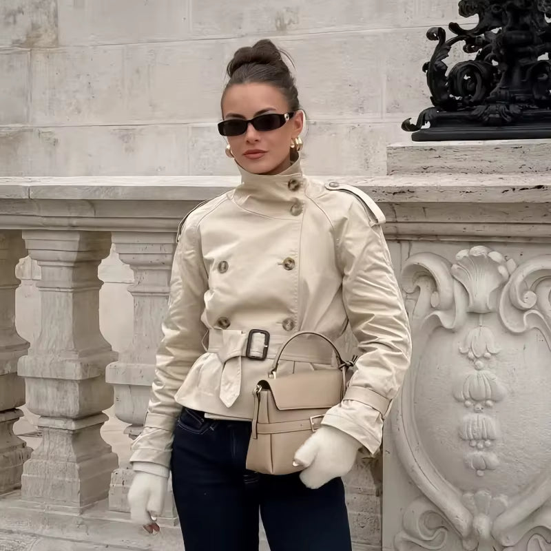 Klassischer Damen Trenchcoat Kurz Schnitt