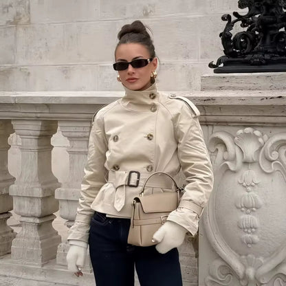 Klassischer Damen Trenchcoat Kurz Schnitt