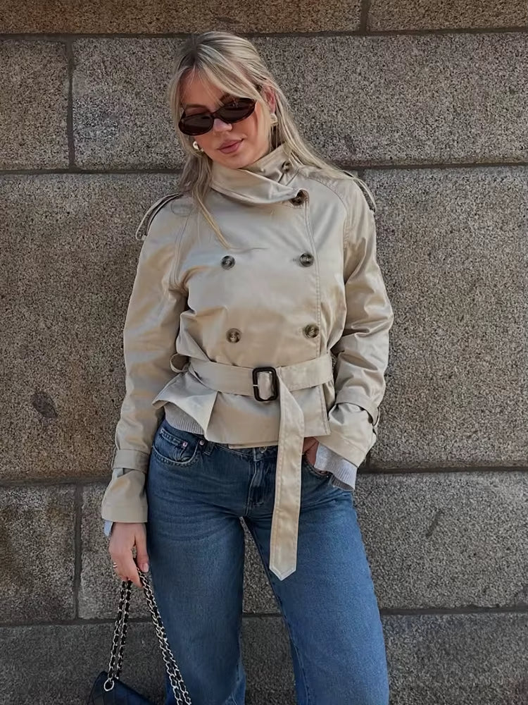 Klassischer Damen Trenchcoat Kurz Schnitt
