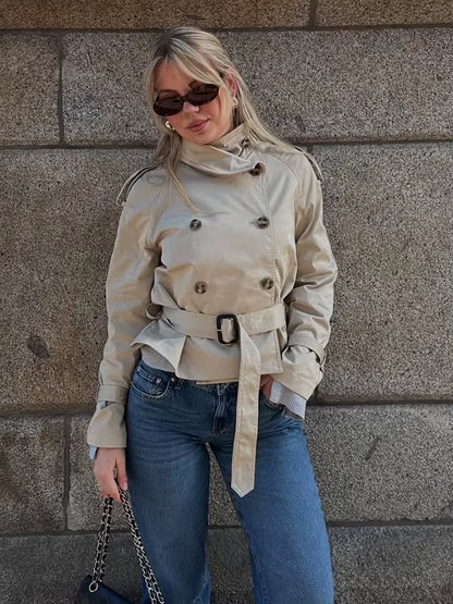 Klassischer Damen Trenchcoat Kurz Schnitt