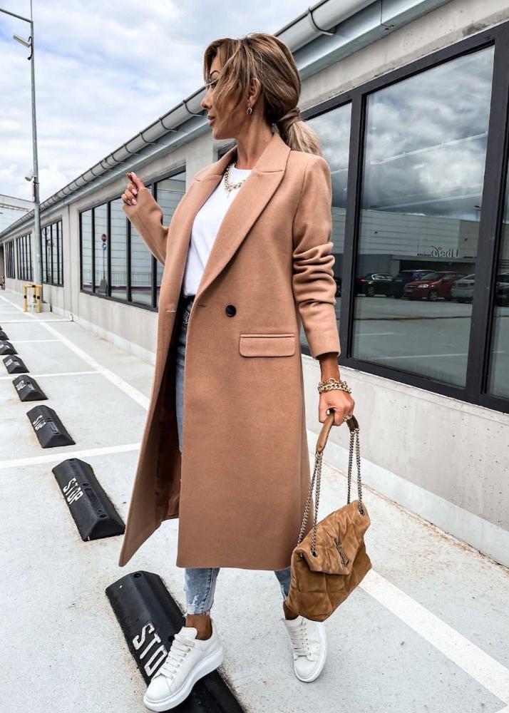 Lange Damenwinterjacke Klassischer Stil Mantel