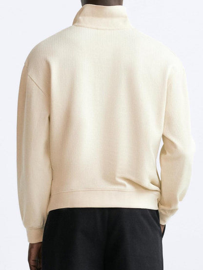 Beiger Pullover Polokragen Eleganter Lässig Stil