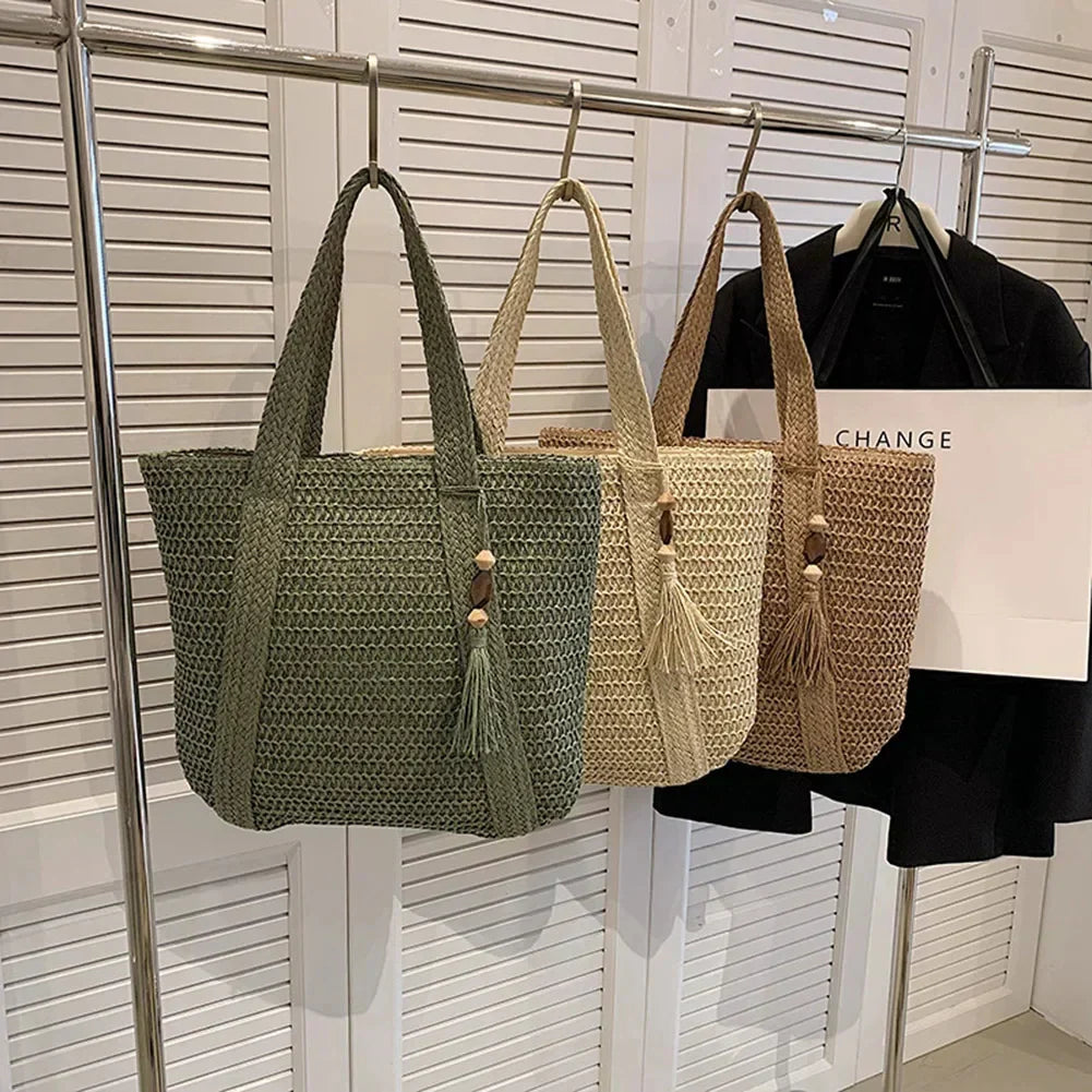 Stroh-Tasche Sommer Lässig Strandtasche Natürlich