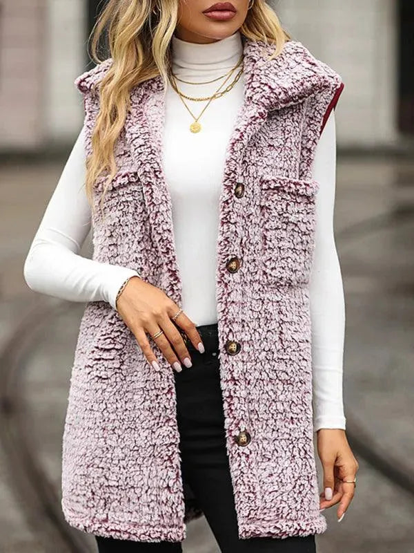 Langer Frauen Wintermantel Ärmellos Elegant