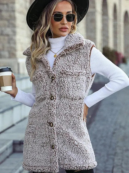 Langer Frauen Wintermantel Ärmellos Elegant