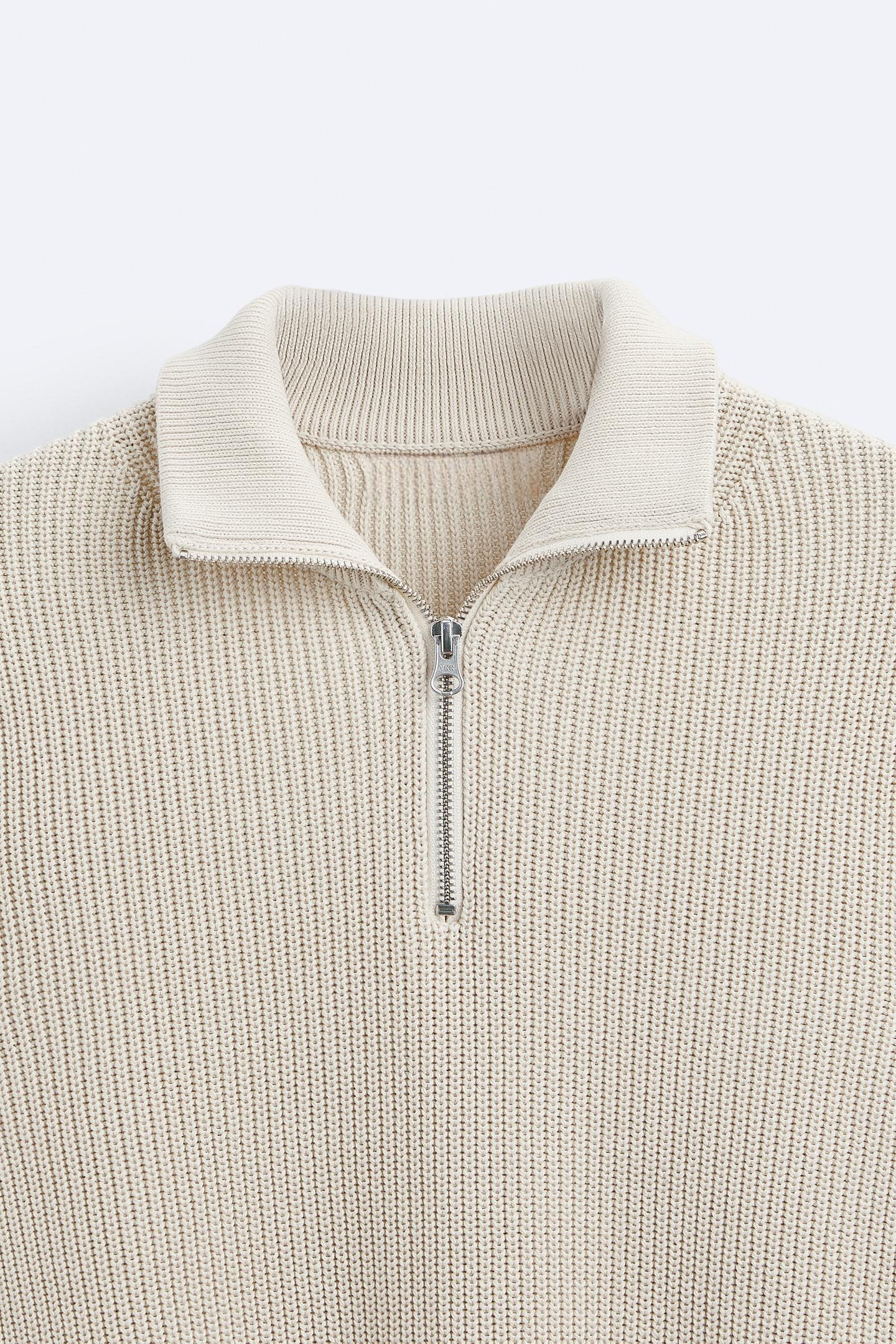 Strickpullover Reißverschluss Kontrastkragen Klassisch Modern
