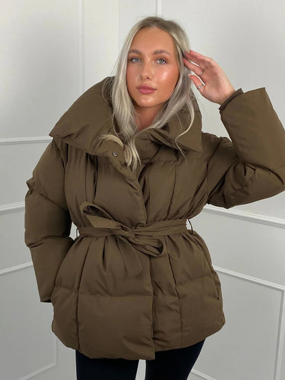 Damen Steppmantel Warm Winter Mantel mit Gürtel