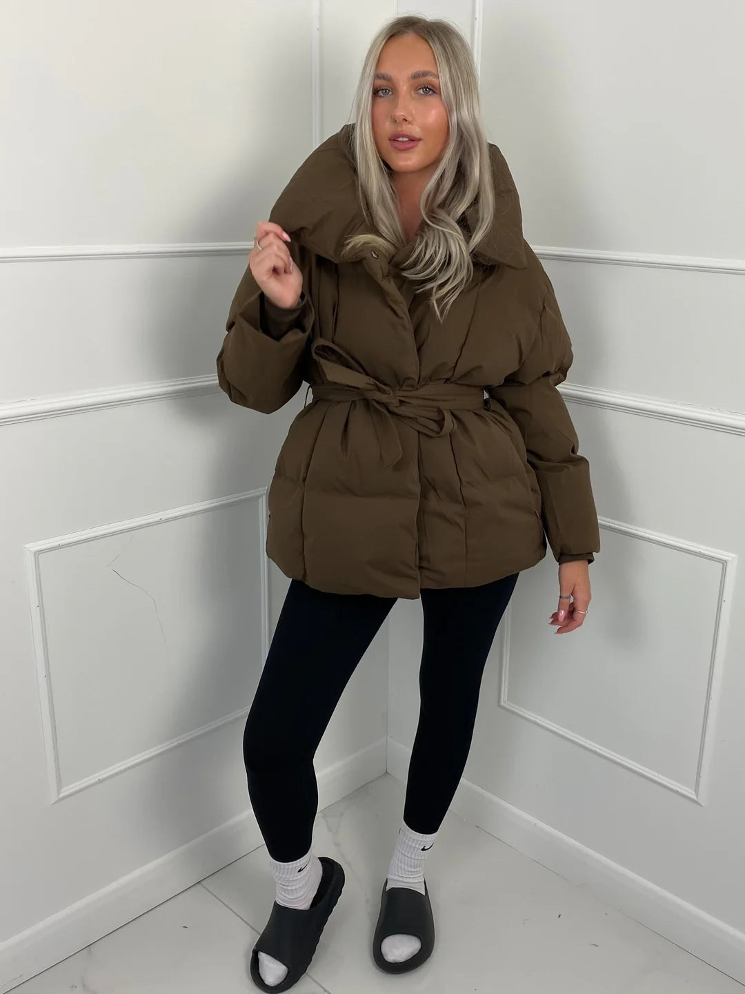 Damen Steppmantel Warm Winter Mantel mit Gürtel