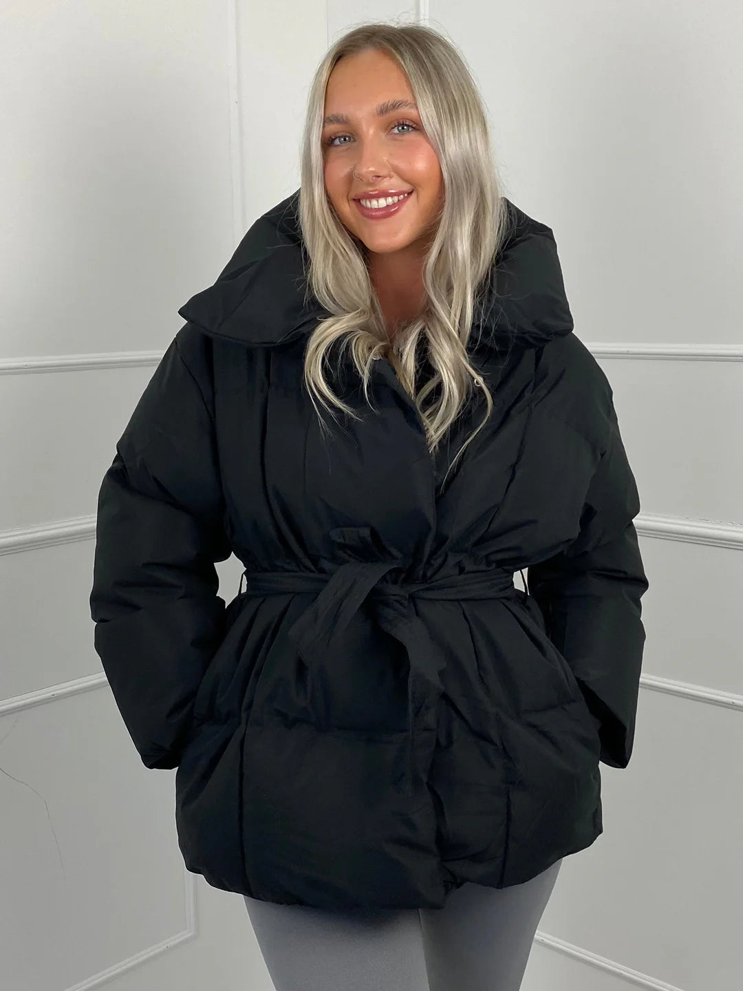 Damen Steppmantel Warm Winter Mantel mit Gürtel