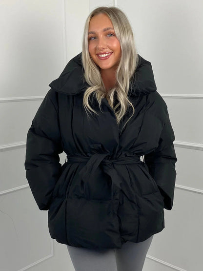 Damen Steppmantel Warm Winter Mantel mit Gürtel