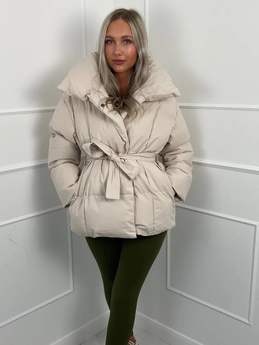 Damen Steppmantel Warm Winter Mantel mit Gürtel