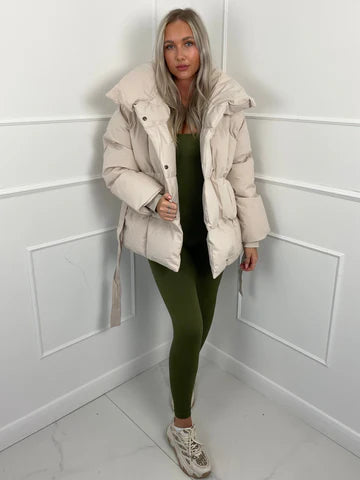 Damen Steppmantel Warm Winter Mantel mit Gürtel