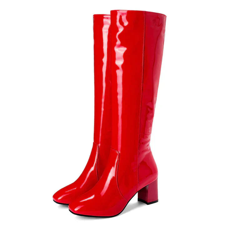 Hohe Damenstiefel Lackleder Schwarz Gladiator - BerlinGlamour