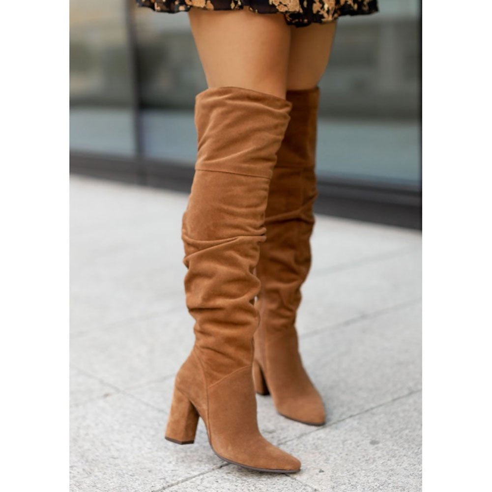 Damen Stiefel Kniehoch mit Blockabsatz Bequem