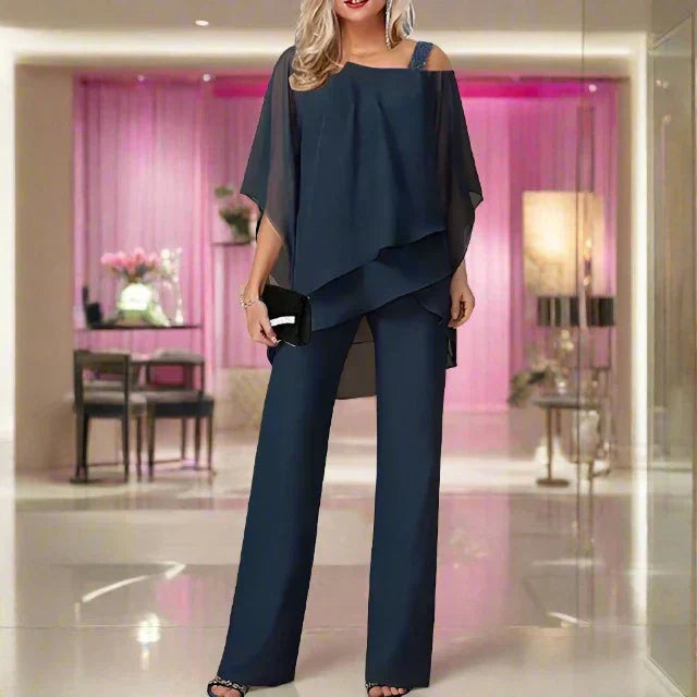 Eleganter Chiffon Abendkleid Satz Damen Luxus