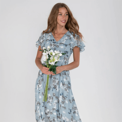 Boho Maxikleid Damen Flatterärmlig Lang
