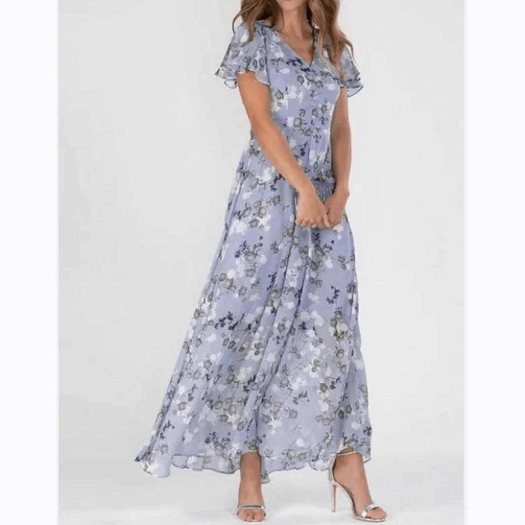 Boho Maxikleid Damen Flatterärmlig Lang