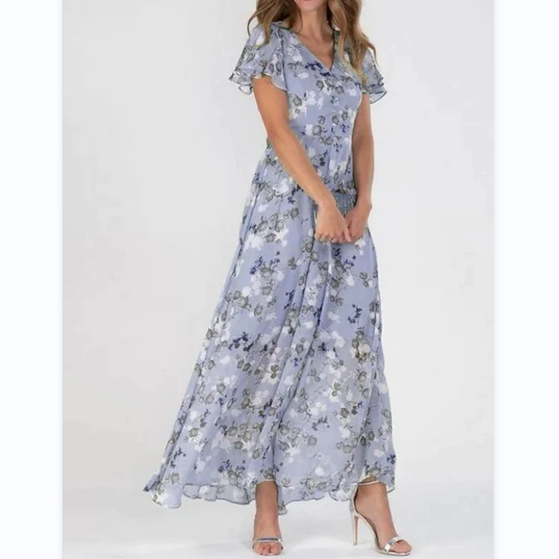Elegantes Frauen Maxikleid Blumenmuster Lang