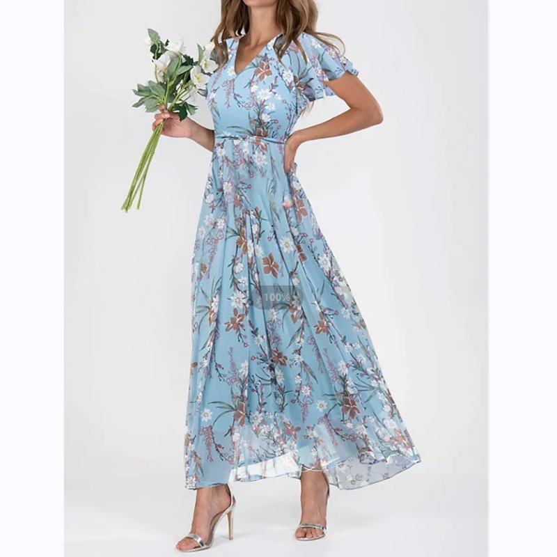 Elegantes Frauen Maxikleid Blumenmuster Lang