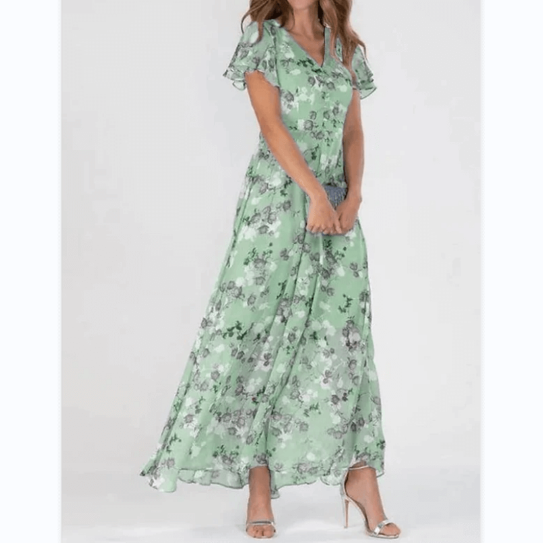 Boho Maxikleid Damen Flatterärmlig Lang