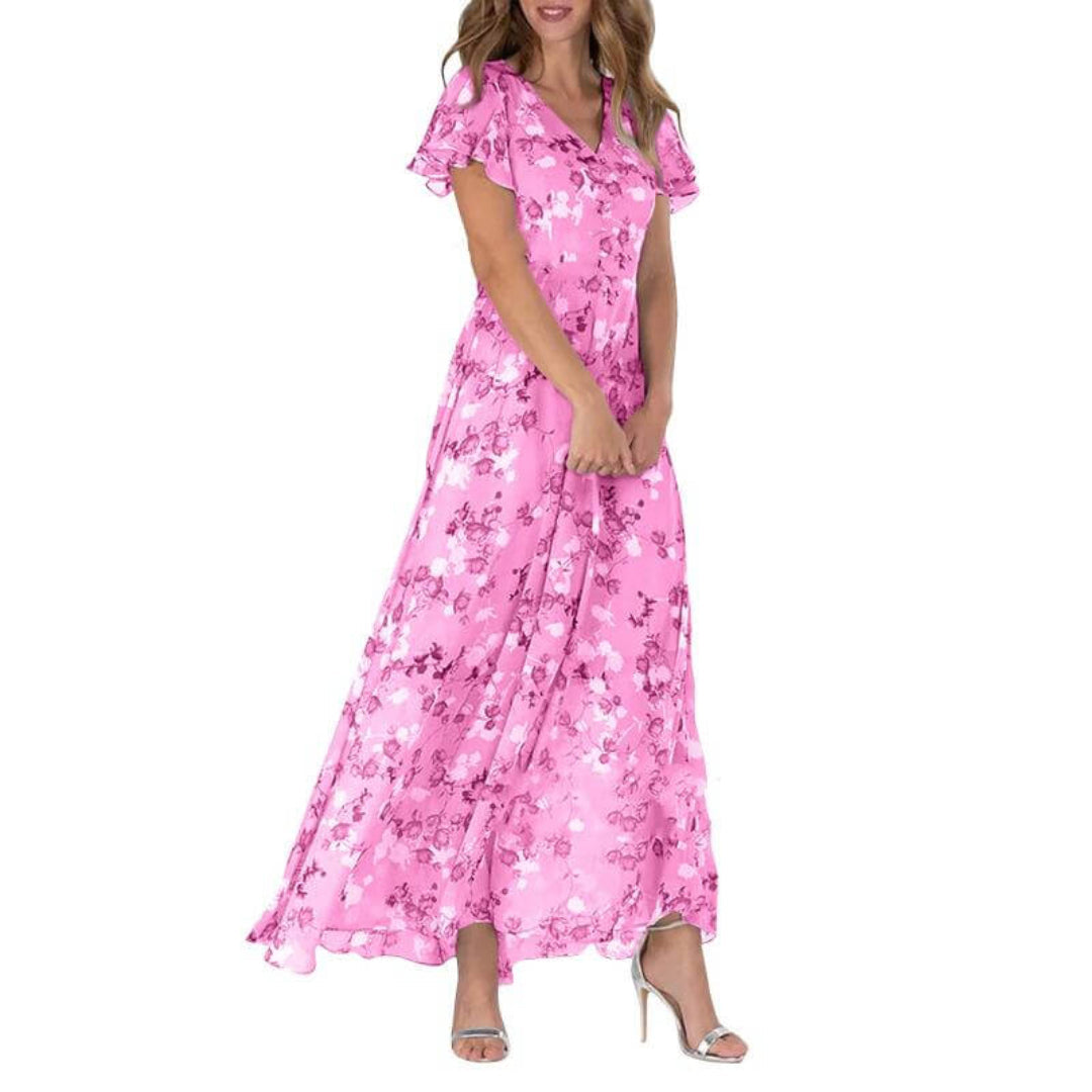 Boho Maxikleid Damen Flatterärmlig Lang