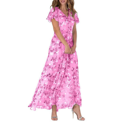Boho Maxikleid Damen Flatterärmlig Lang