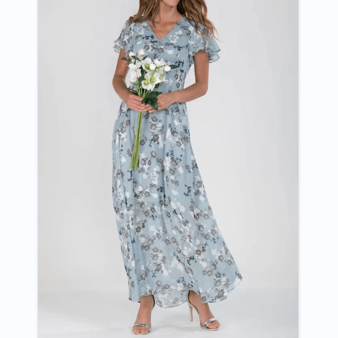 Boho Maxikleid Damen Flatterärmlig Lang