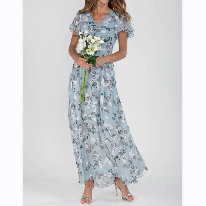 Elegantes Frauen Maxikleid Blumenmuster Lang