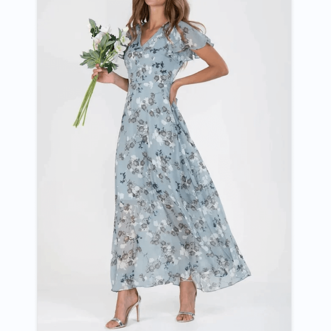 Boho Maxikleid Damen Flatterärmlig Lang