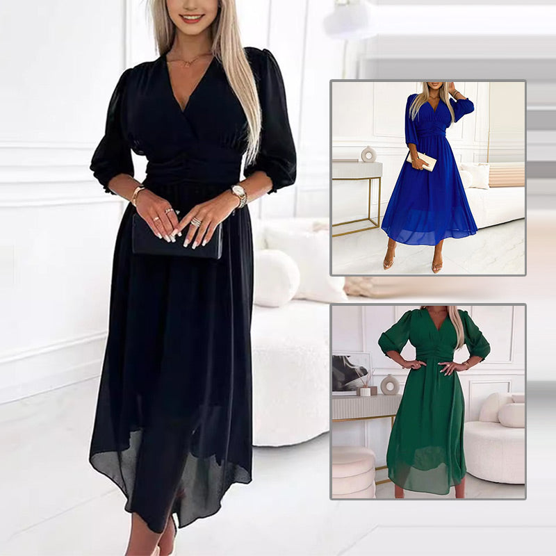 Damen Leichte Chiffon Sommerkleider V-Ausschnitt Modern