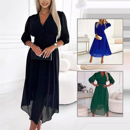 Damen Leichte Chiffon Sommerkleider V-Ausschnitt Modern