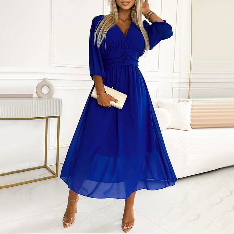 Damen Leichte Chiffon Sommerkleider V-Ausschnitt Modern