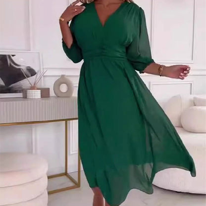 Damen Leichte Chiffon Sommerkleider V-Ausschnitt Modern