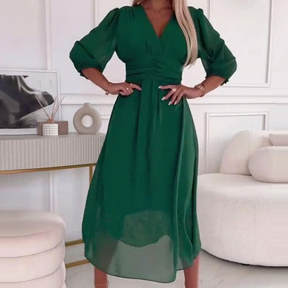 Damen Leichte Chiffon Sommerkleider V-Ausschnitt Modern