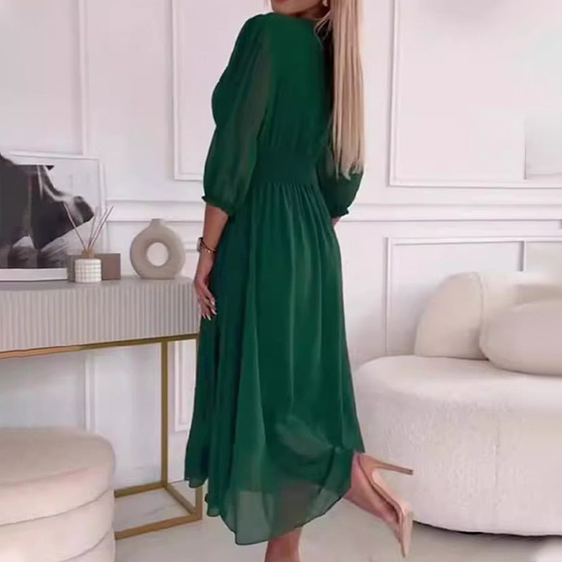 Damen Leichte Chiffon Sommerkleider V-Ausschnitt Modern