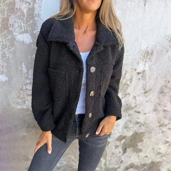 Kurze Wolljacke Damen Revers Style