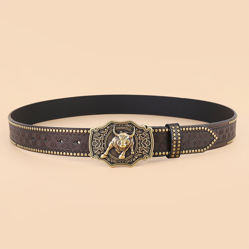 Ledergürtel Western Stil Cowboy Vintage Braun - BerlinGlamour
