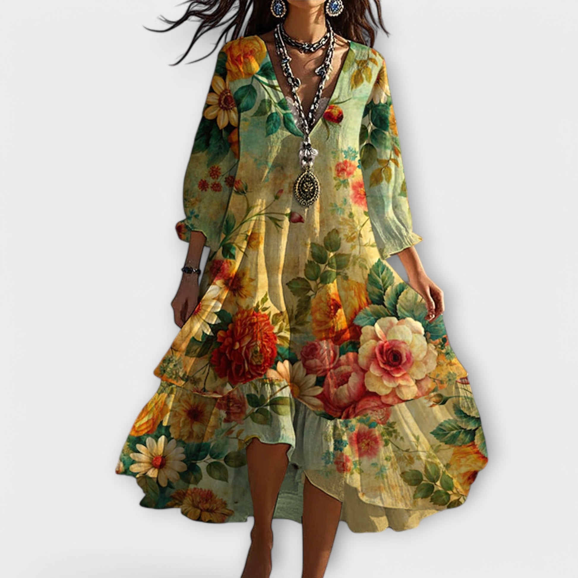 Damen Sommerkleid Boho Vintage V-Ausschnitt Kleid - BerlinGlamour