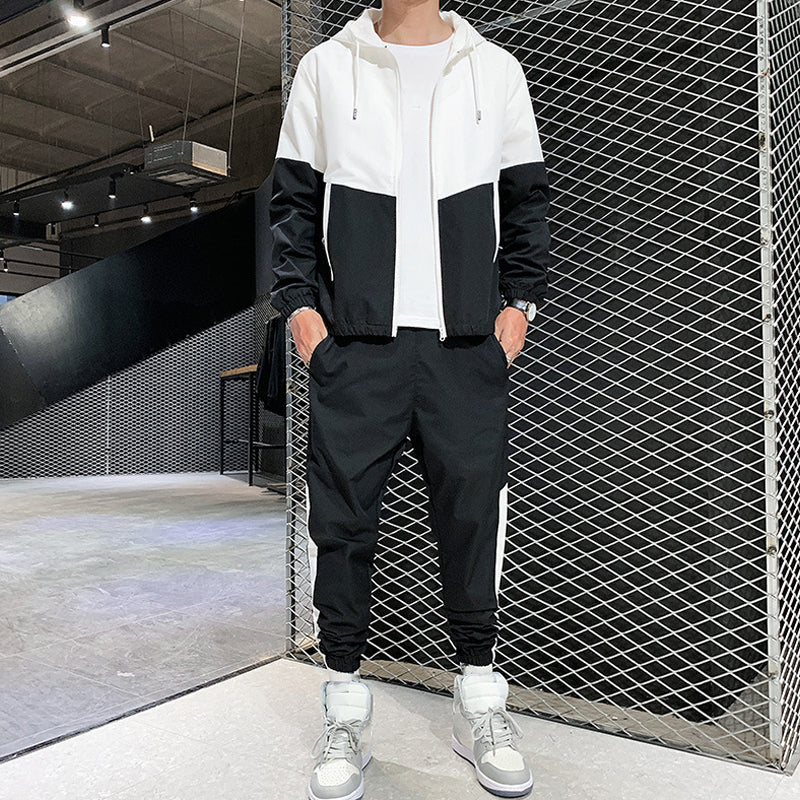Herren-Jacke mit Kapuze Winddicht Schwarz Modern