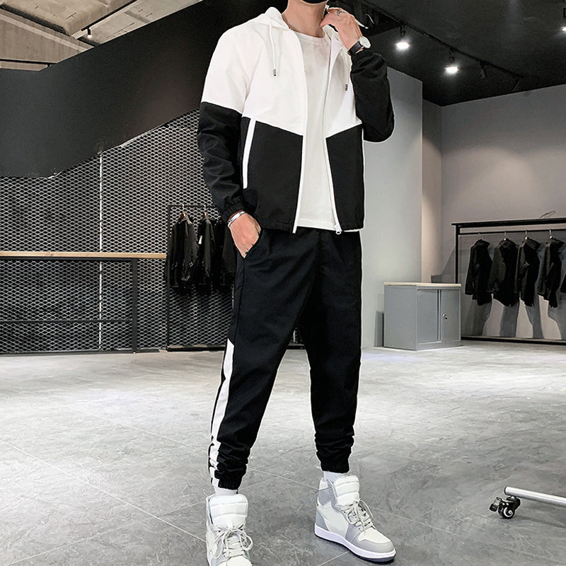 Herren-Jacke mit Kapuze Winddicht Schwarz Modern