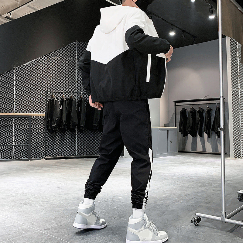 Herren-Jacke mit Kapuze Winddicht Schwarz Modern