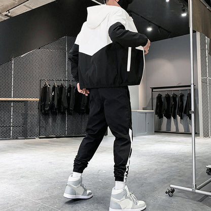 Herren-Jacke mit Kapuze Winddicht Schwarz Modern