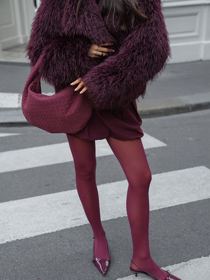 Kunstpelz Jacke Flauschig Damen Winterjacke Reverskragen