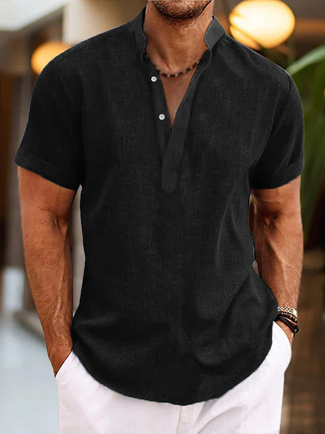 Herren Kurzarm-Shirt Casual Henley Baumwolle