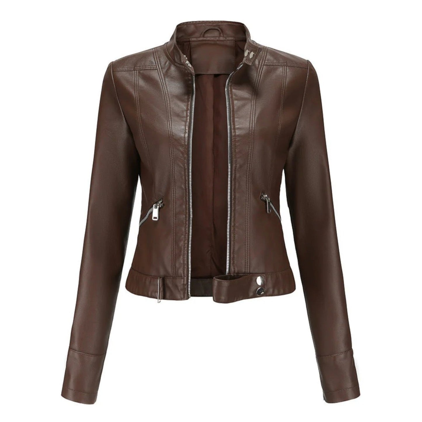 Bikerjacke Damen Kurz Lederjacke Schwarz