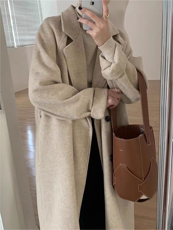 Damenschal Mantel Oversized Lang Reverskragen Mit Gürtel