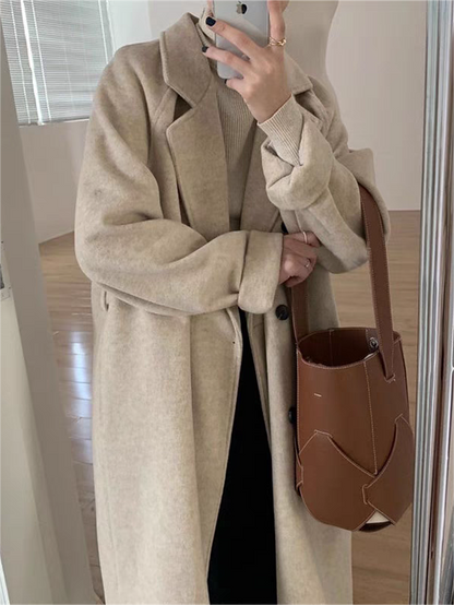 Damenschal Mantel Oversized Lang Reverskragen Mit Gürtel